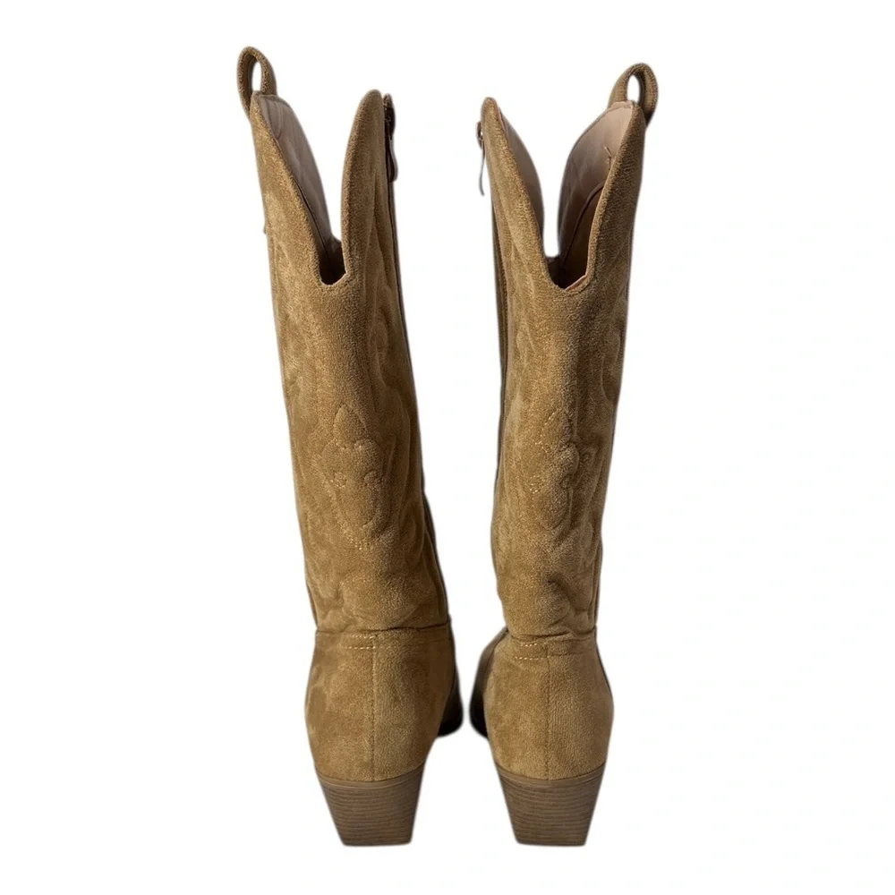 Top Moda Womens Sz 8 Cowboy Western Boots Pointy Toe Knee High Zipper Tan ELK-1 - Picture 4 of 8